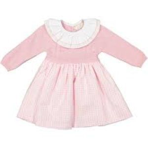 SAL & PIMENTA GIRLS Pink Knit Gingham Dress checker pink white cable sweater bow